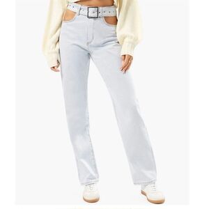 NWT WeWoreWhat Women's High Rise Cut Out Straight Jeans Blue Size 27